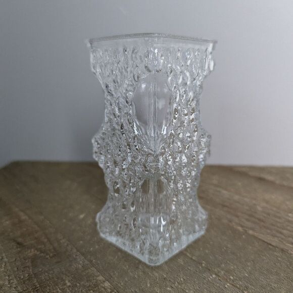 Oberglas Austria Clear glass vase textured retro vintage square vase small - Picture 5 of 7
